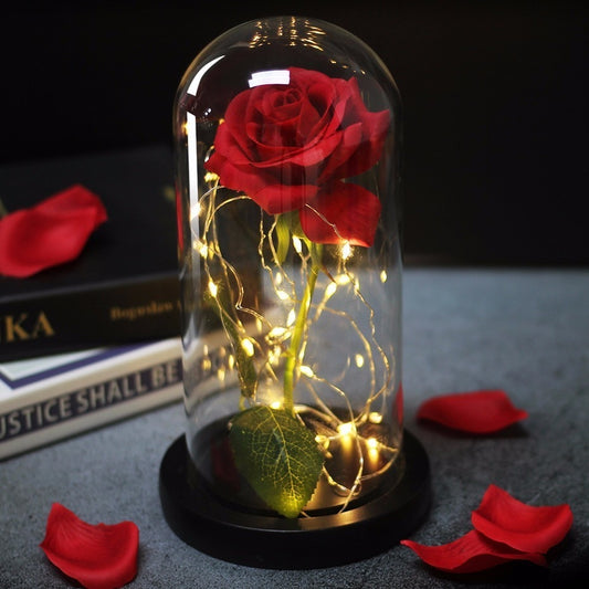 LED Rose im Holzsockel